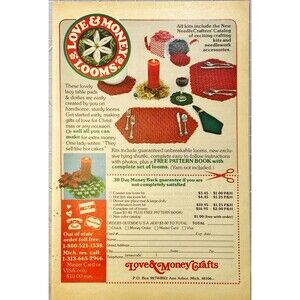 Love & Money Crafts Loom Kits "Sell all you ca make" Vintage Print Ad 1982